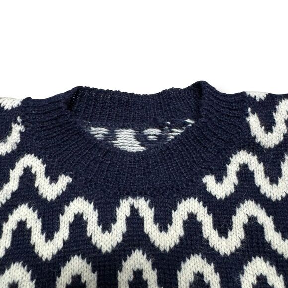 Vintage Women’s Wool Sweater S Blue Crop Zig Zag Geometric Puff Sleeve Artsy - Picture 7 of 9